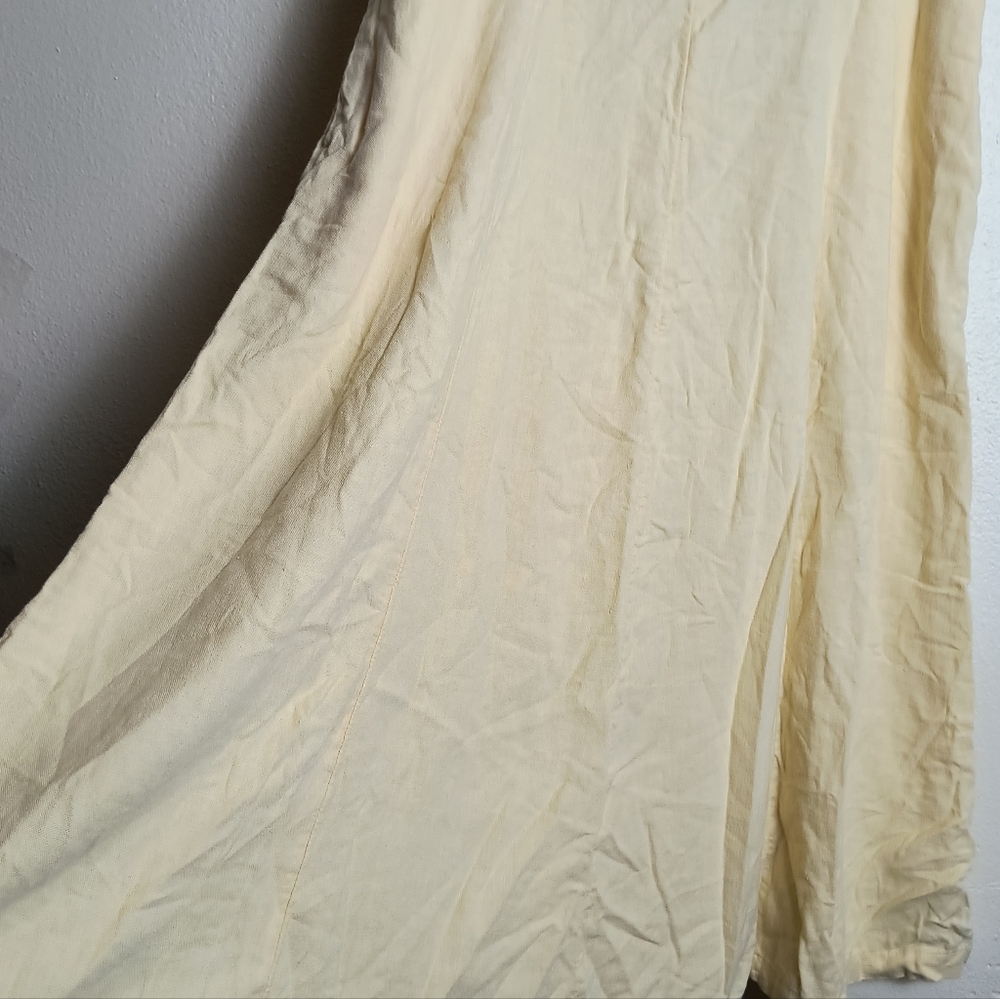 Old Navy XL Tall Light Yellow Fit & Flare Midi Dress Linen Blend V-Neck - Picture 9 of 13